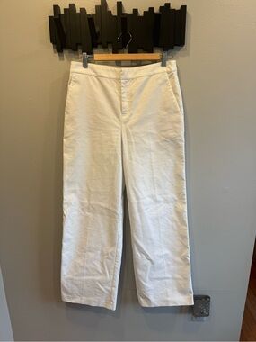 Lord & Taylor White Wide-Leg Trousers with Satin Tuxedo Stripe Sz. 6
